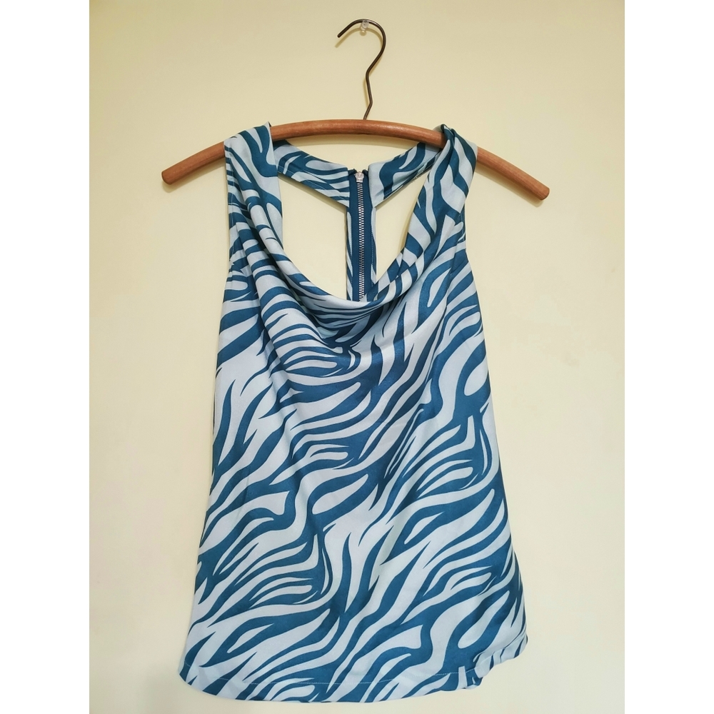 Charlotte Russe, Woman's Small Cowl Neck Zebra Print Halter Blouse